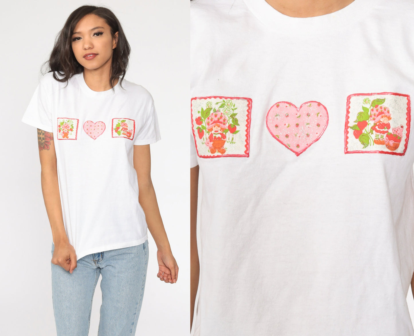 90s Strawberry Shortcake Graphic T-Shirt Kawaii Cartoon White Extra Small XS