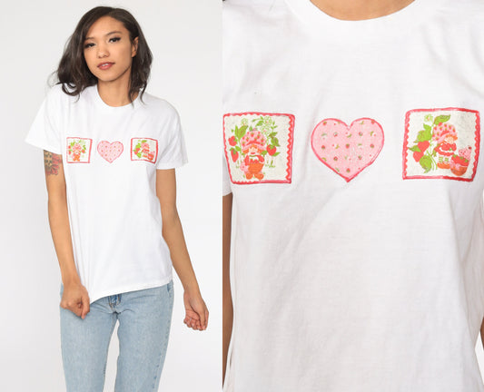 90s Strawberry Shortcake Graphic T-Shirt Kawaii Cartoon White Extra Small XS