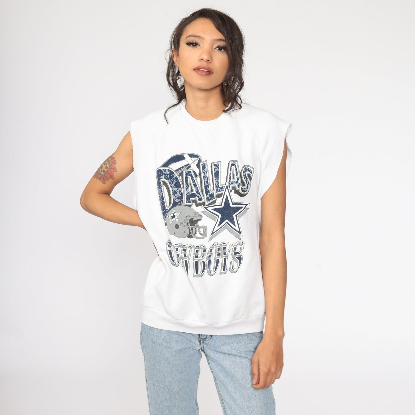 80s Dallas Cowboys NFL Football Graphic Sweatshirt Short Sleeve Medium Large