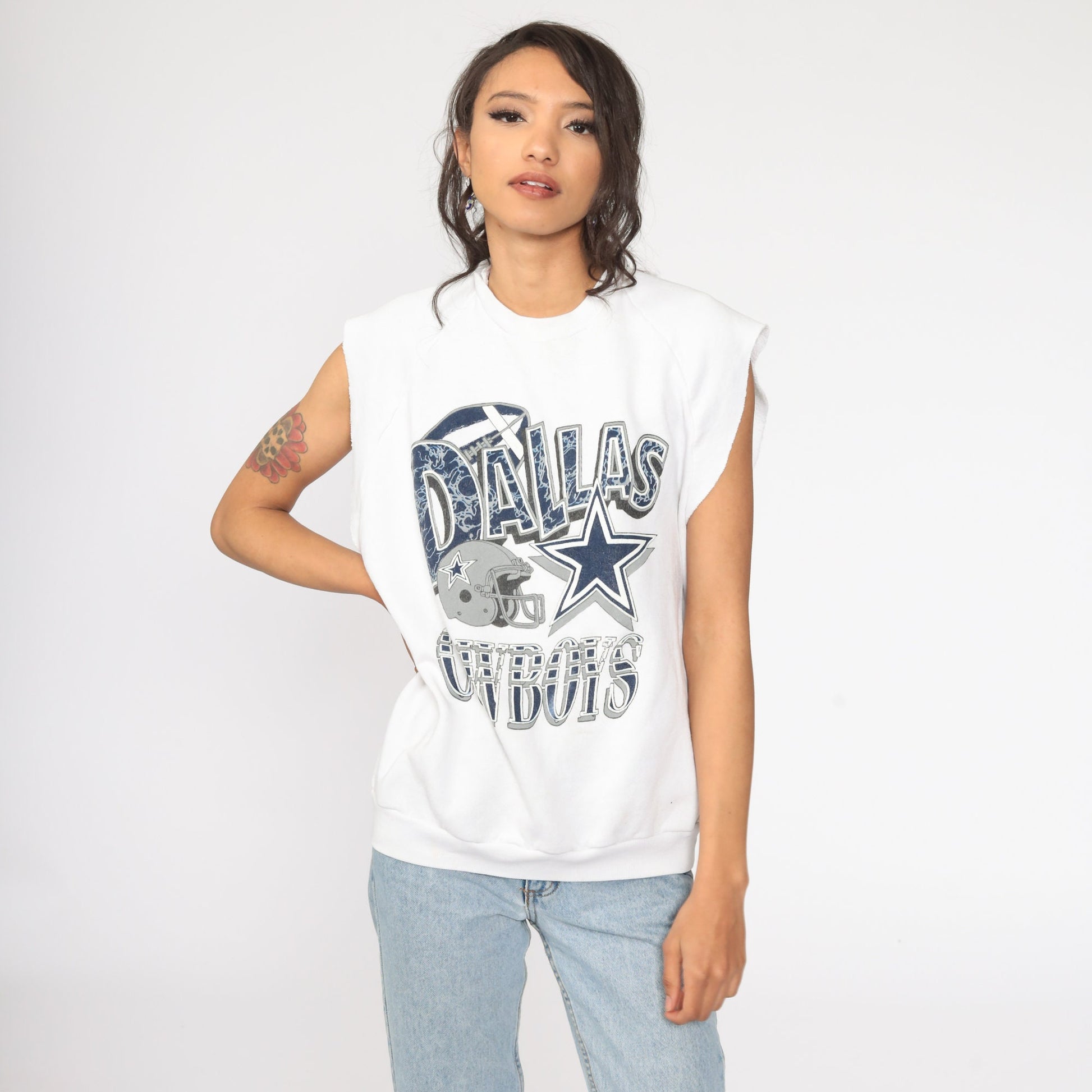 80s Dallas Cowboys NFL Football Graphic Sweatshirt Short Sleeve Medium Large