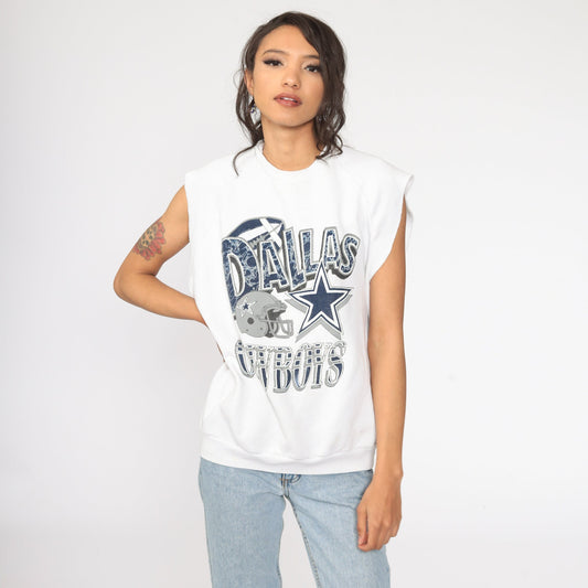 80s Dallas Cowboys NFL Football Graphic Sweatshirt Short Sleeve Medium Large