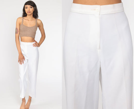 70s White High-Waisted Straight Leg Trousers Small 26