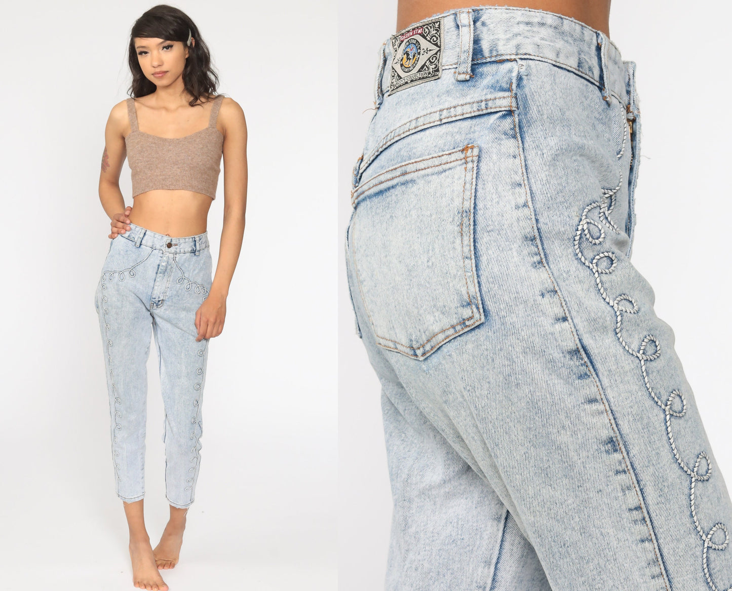 90s Acid Wash Skinny Jeans High Waisted Ankle Denim Blue Small 26