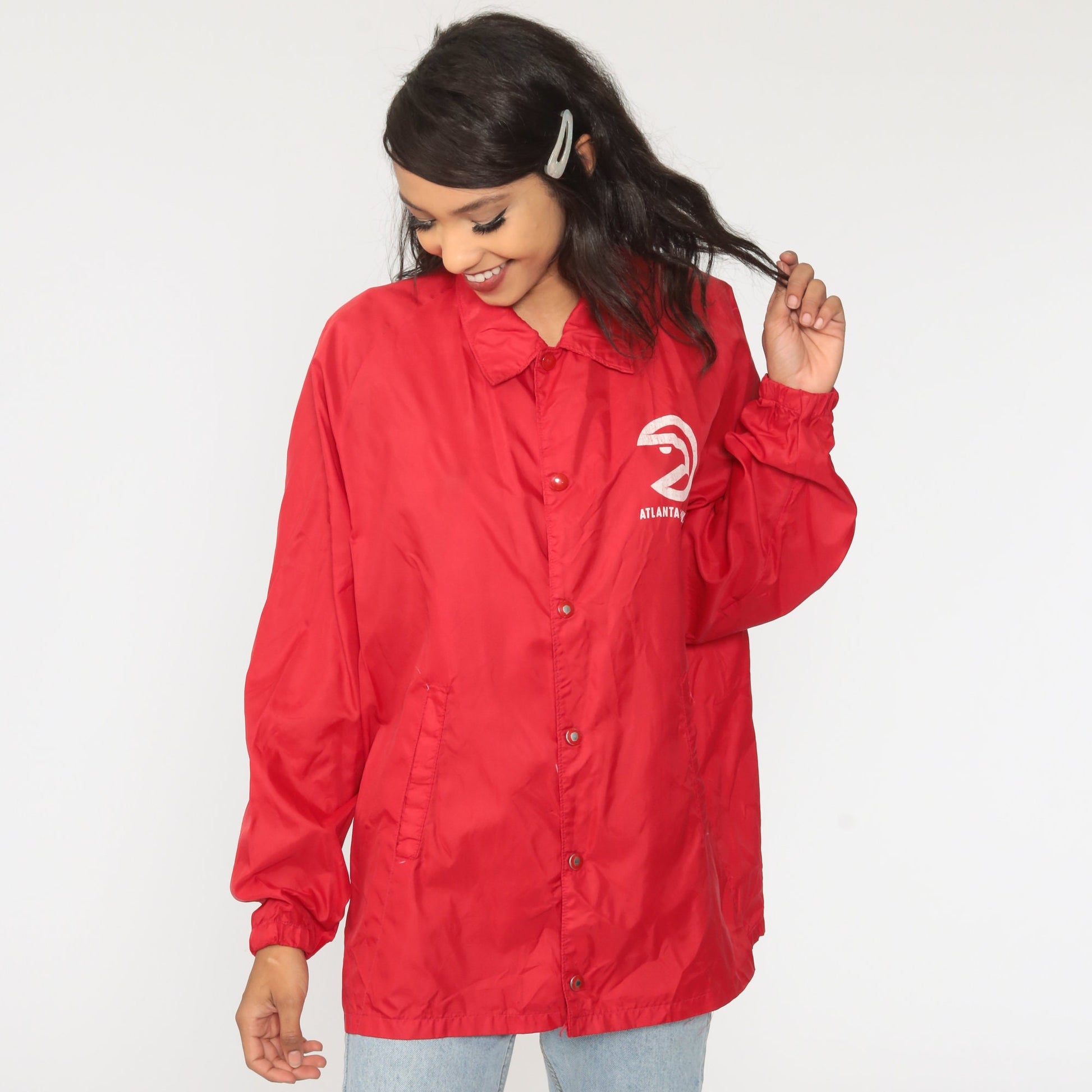 80s Atlanta Hawks NBA Windbreaker Jacket Nylon Shell Large L