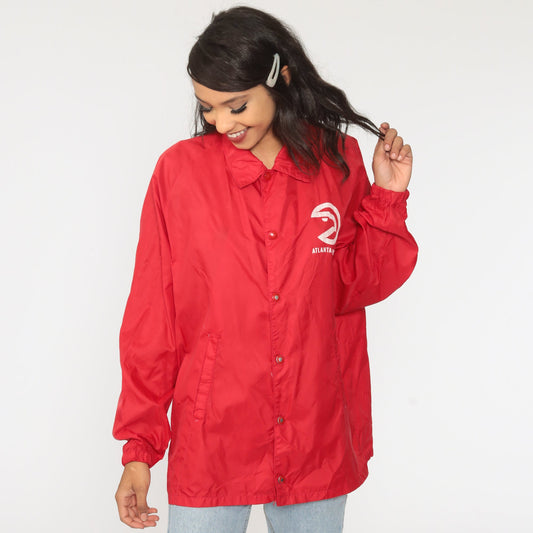 80s Atlanta Hawks NBA Windbreaker Jacket Nylon Shell Large L