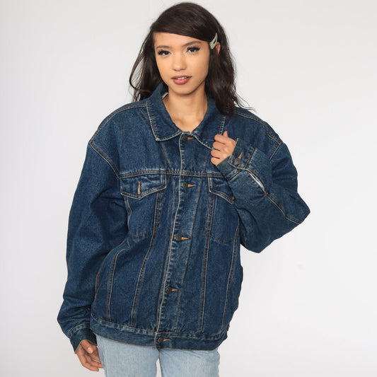 80s Blue Denim Jacket Sherpa Lining Jean Coat Extra Large XL