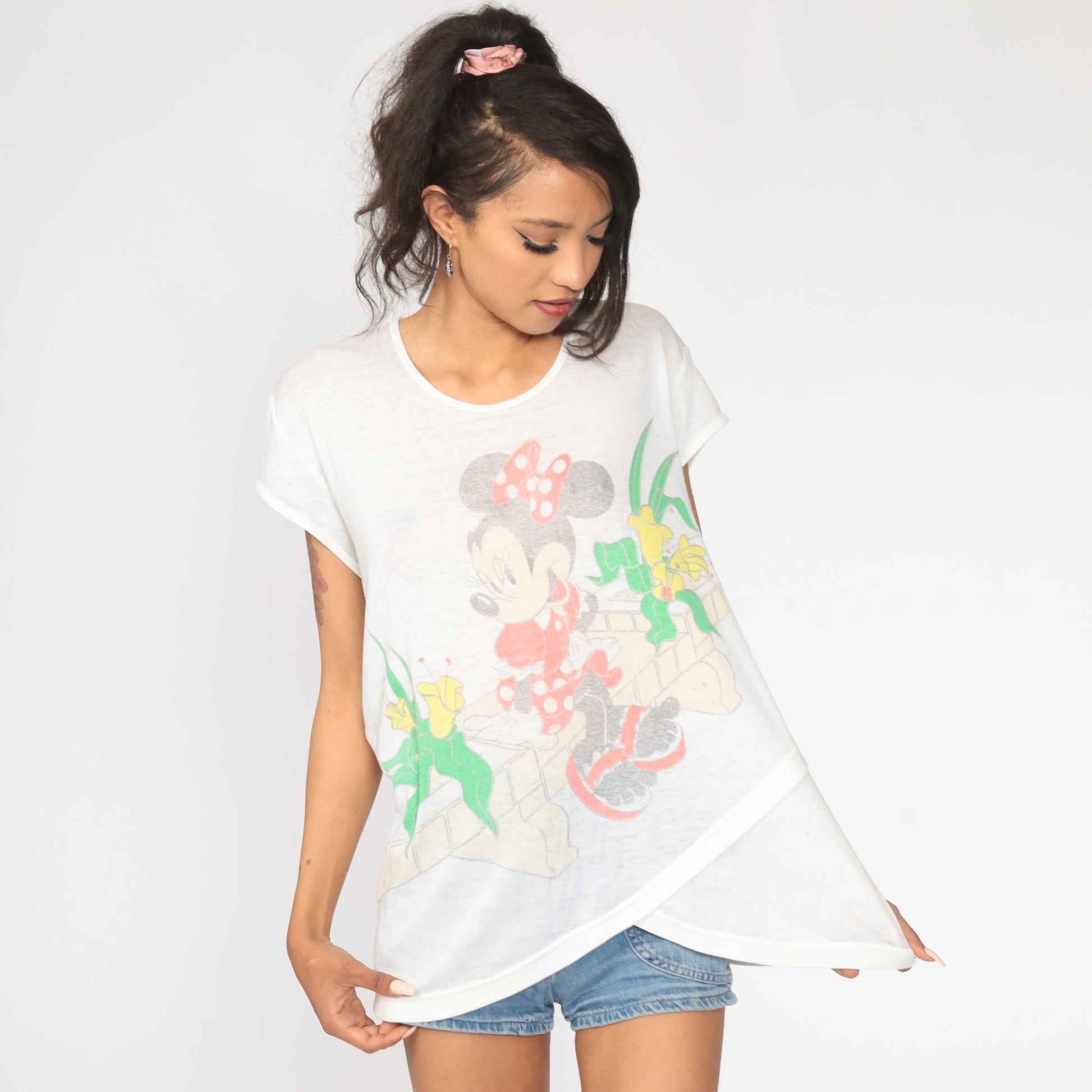 80s Disney Minnie Mouse Graphic T-Shirt Faded Burnout Large