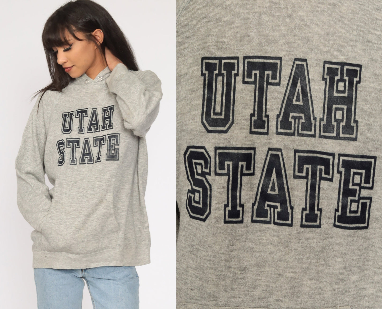 90s Utah State University Champion Hoodie Grey Medium