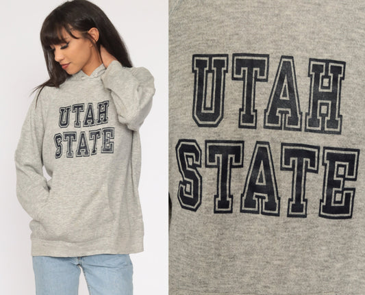 90s Utah State University Champion Hoodie Grey Medium