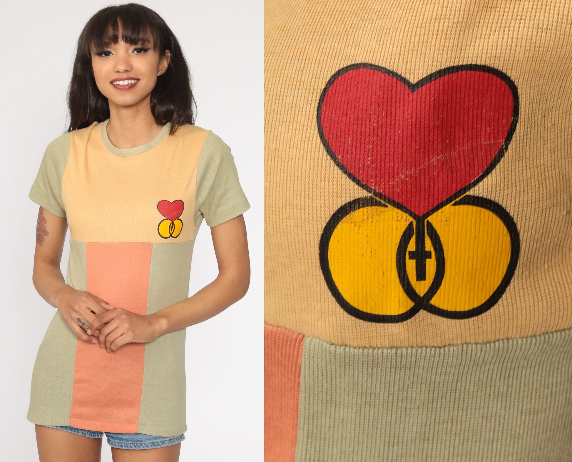 70s Christian Marriage Encounter Graphic Ringer Tee Heart Print Small