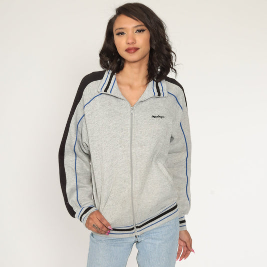 80s McGregor Track Jacket Grey Striped Zip Up Sweatshirt Medium Large