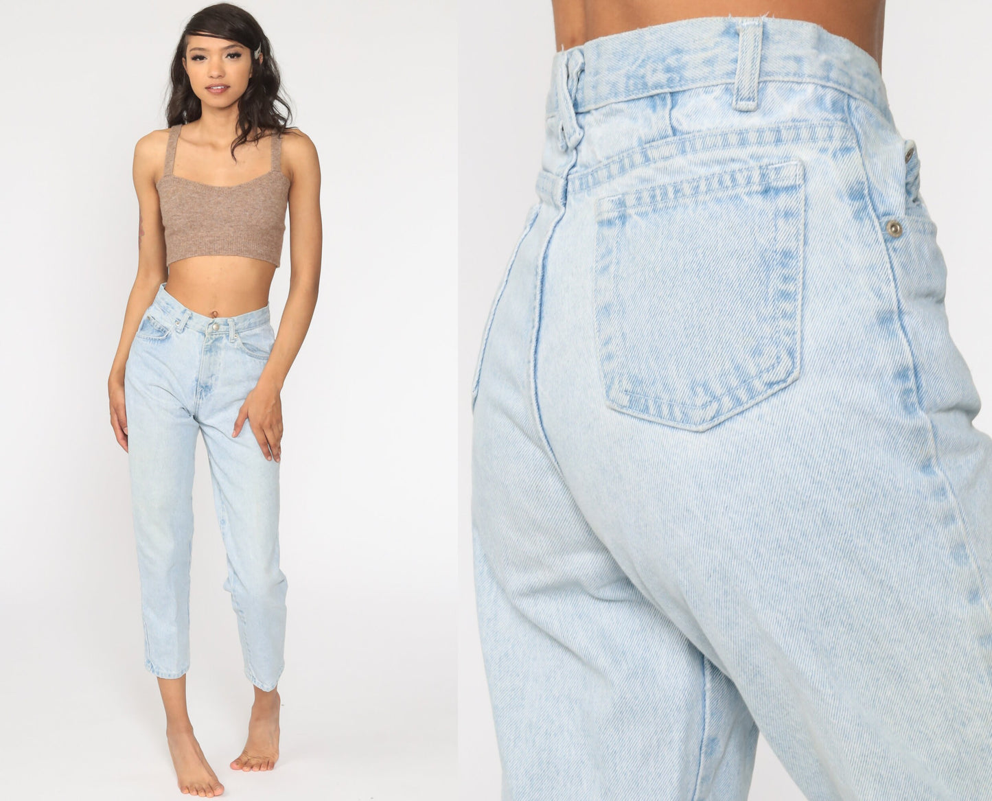 90s High Rise Tapered Denim Jeans Blue Vintage Mom Jeans Small 26