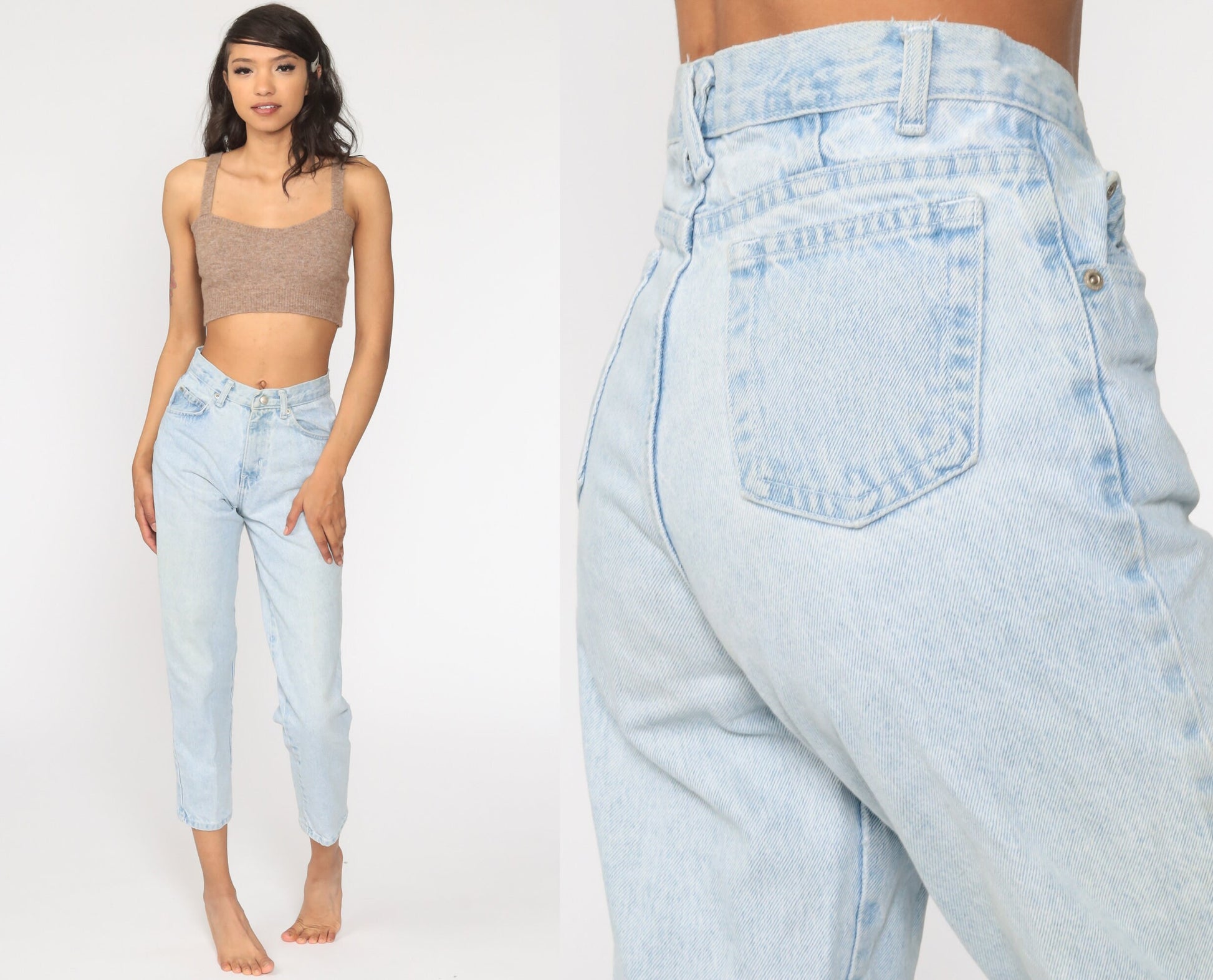 90s High Rise Tapered Denim Jeans Blue Vintage Mom Jeans Small 26