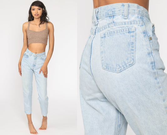 90s High Rise Tapered Denim Jeans Blue Vintage Mom Jeans Small 26