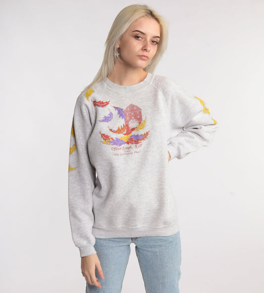 80s War Eagle Mill Arkansas Raglan Sweatshirt Grey Graphic Crewneck Medium