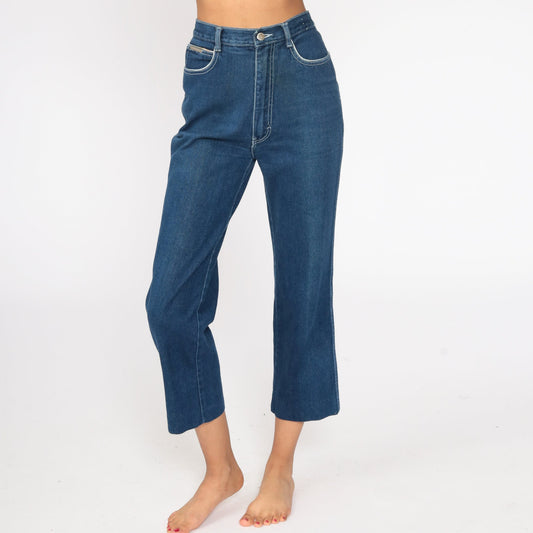 80s Derrieres Dark Blue High Waist Bootcut Jeans Extra Small XS