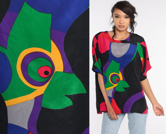 90s Abstract Bird Graphic T-Shirt Tropical Tee Small Medium
