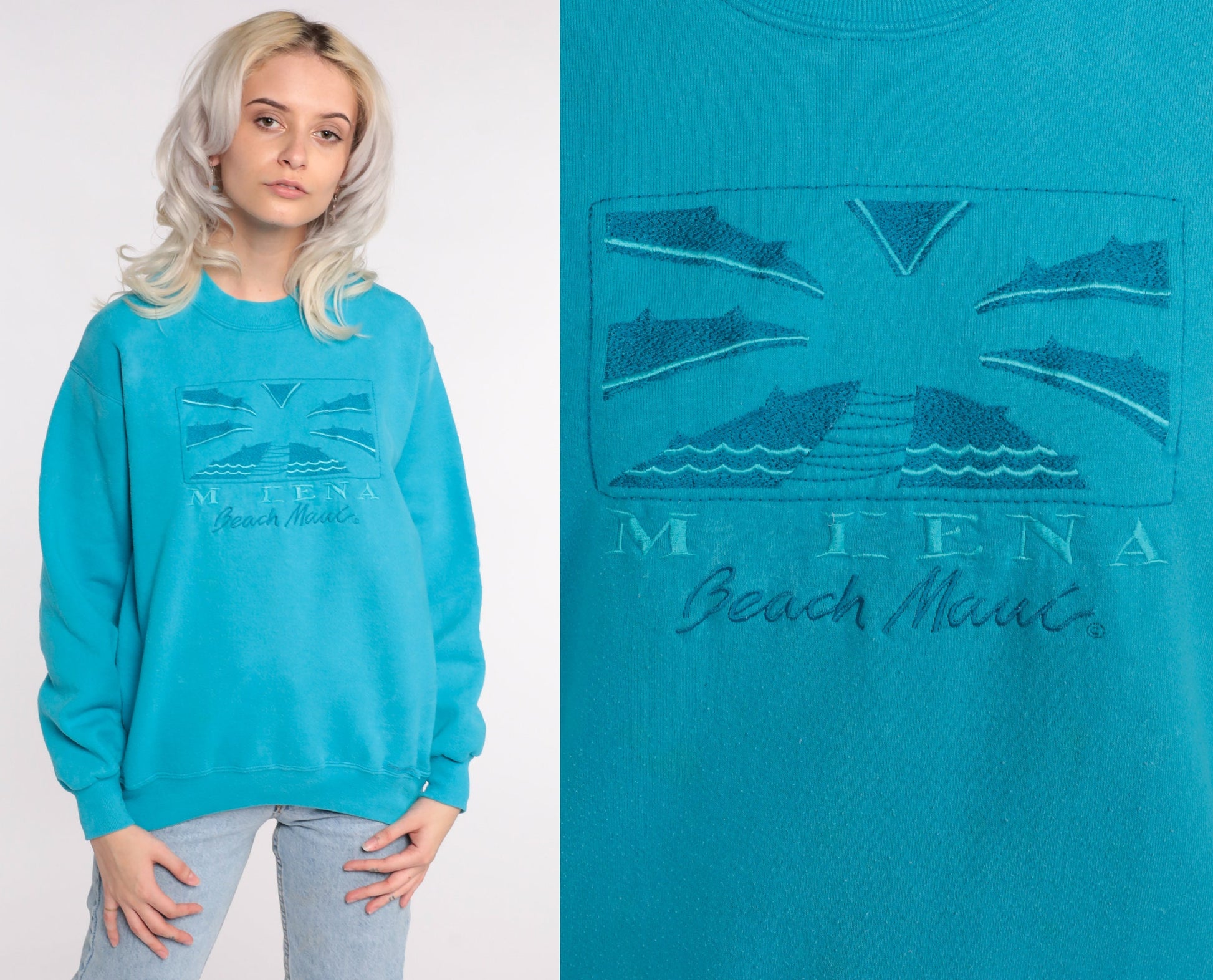 90s Crazy Shirts Maui Beach Sweatshirt Turquoise Graphic Crewneck Medium