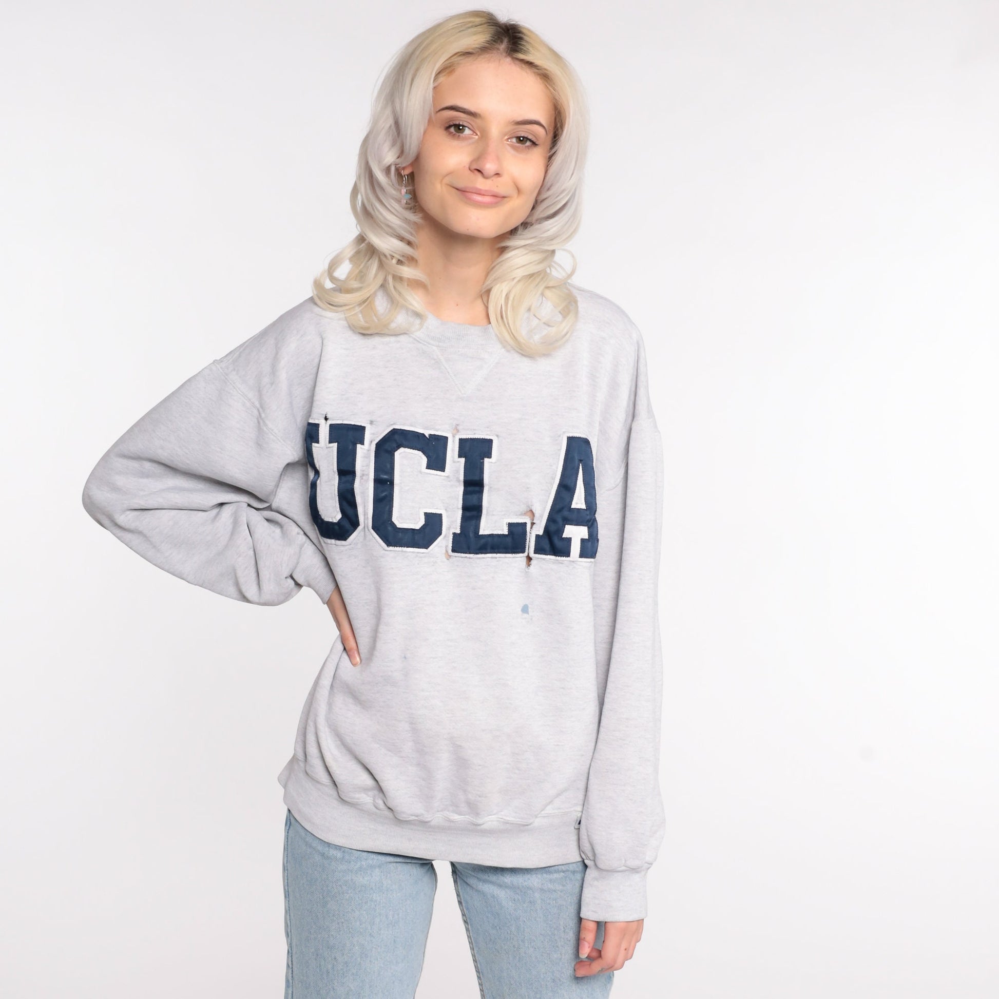 90s UCLA Sweatshirt Distressed Grey Graphic Russell Large