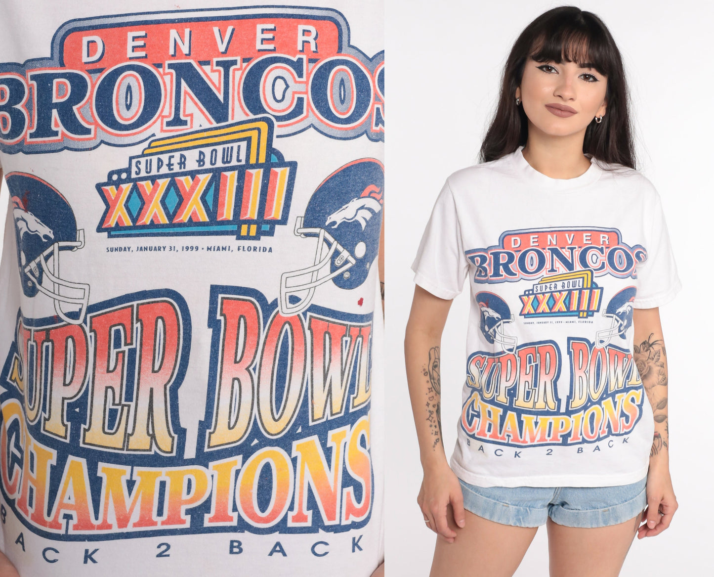 1999 Denver Broncos Super Bowl XXXIII NFL Graphic Tee Cotton Extra Small