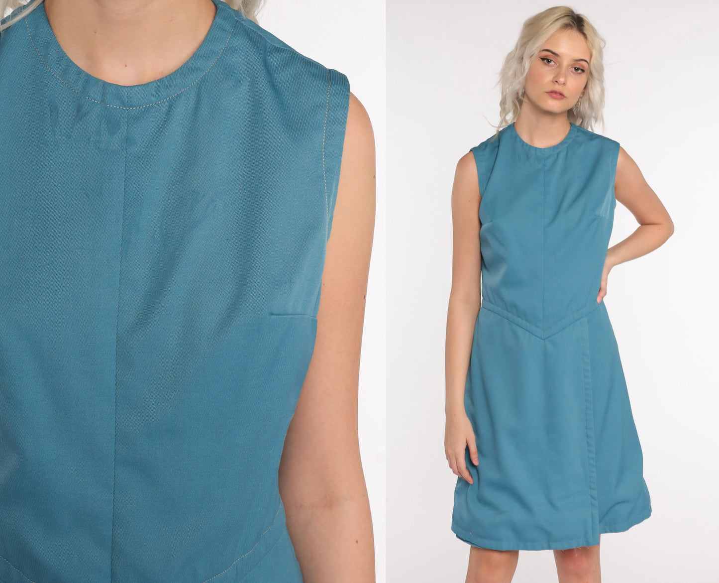 70s Mod Shift Dress Blue Sleeveless Mini High Waist Small
