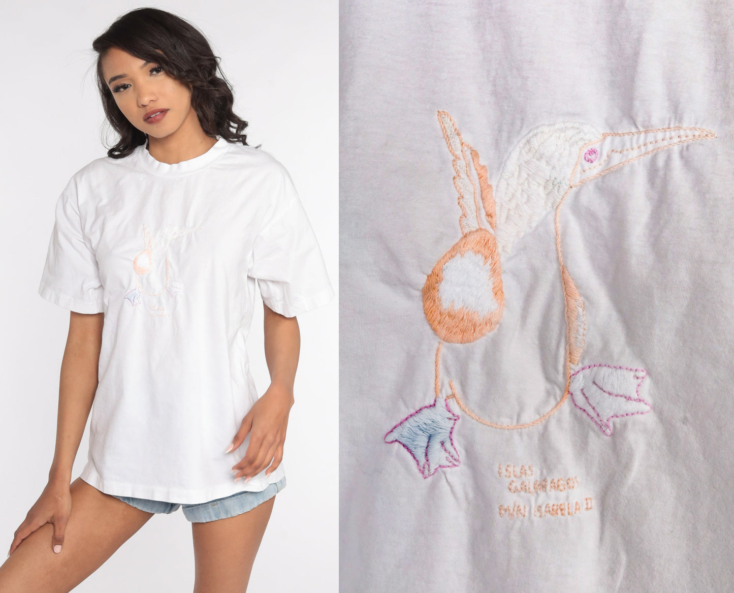 80s Blue Footed Booby Bird Galapagos Graphic T-Shirt White Cotton Medium