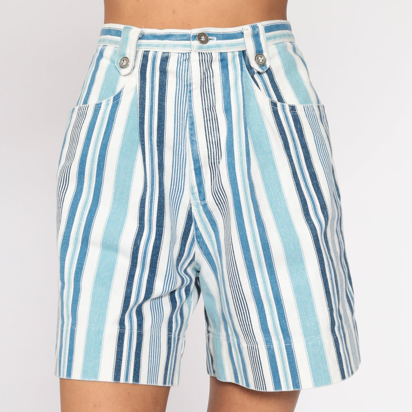 90s Striped Denim Shorts High Waisted Blue Jean Shorts Extra Small