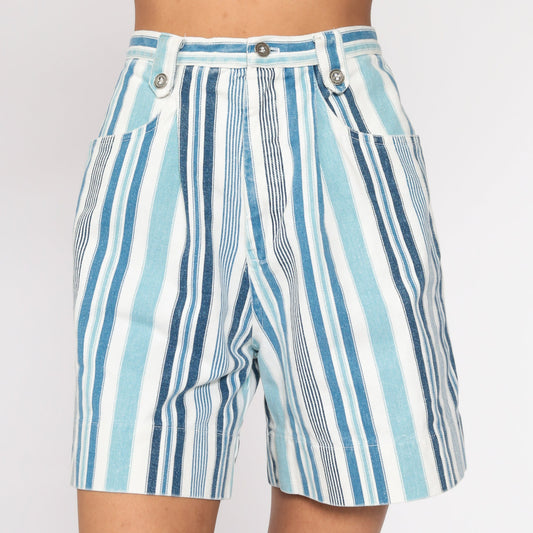 90s Striped Denim Shorts High Waisted Blue Jean Shorts Extra Small