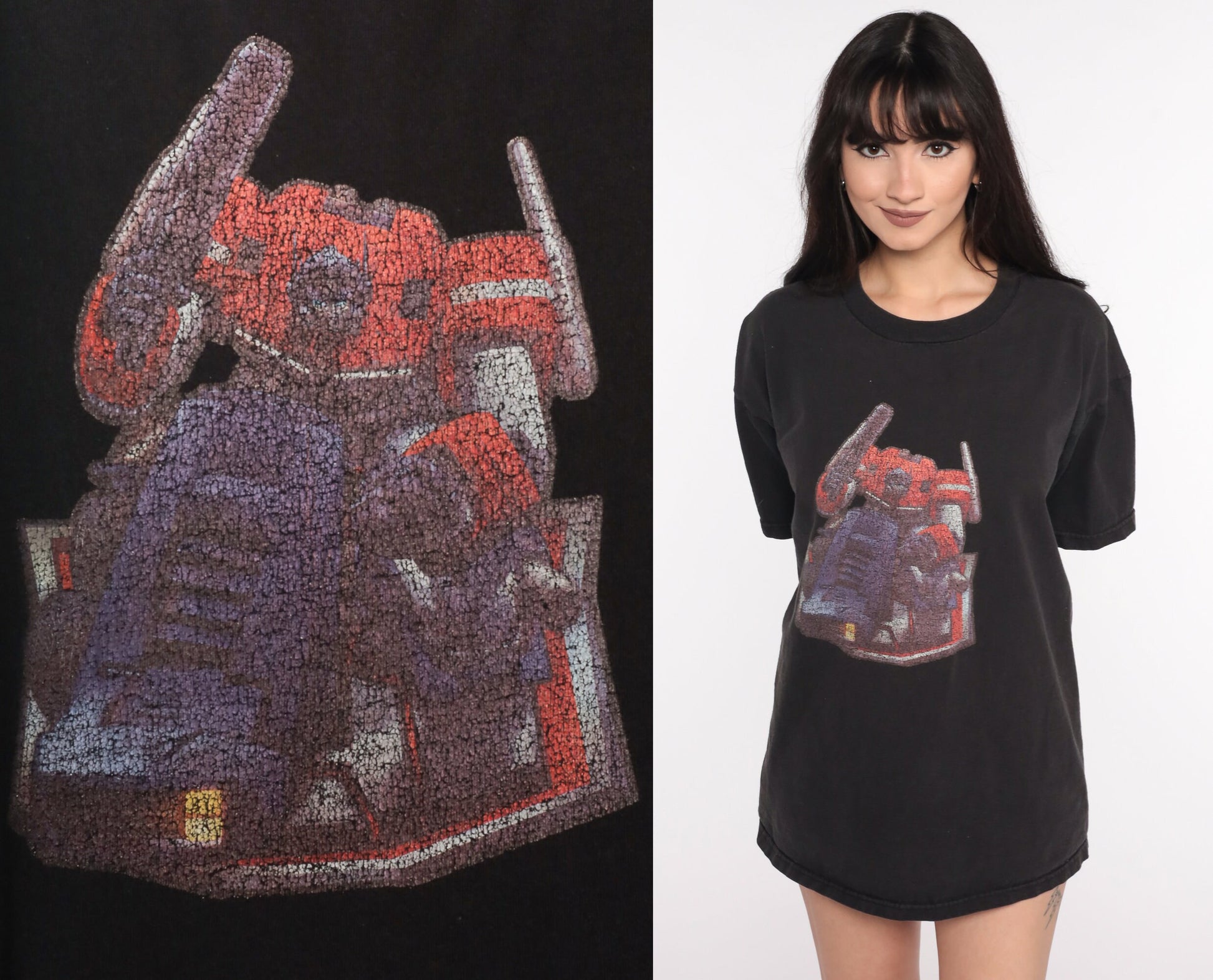 90s Transformers Graphic T-Shirt Black Robot Cartoon Large