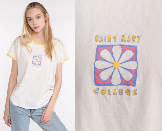 90s Saint Mary College T-Shirt Ringer Tee Cotton Medium Large