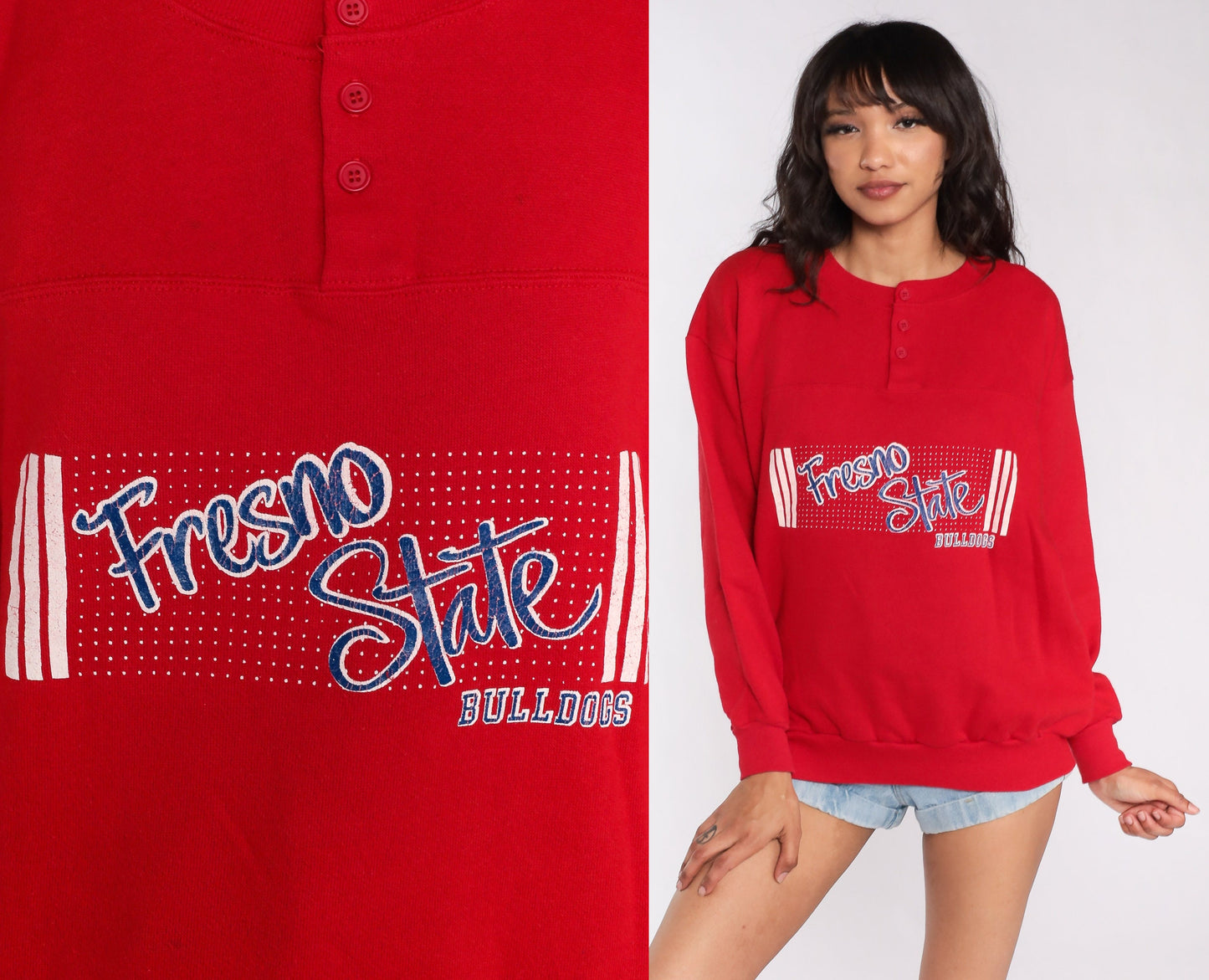80s Fresno State University Sweatshirt Red Graphic Crewneck Large