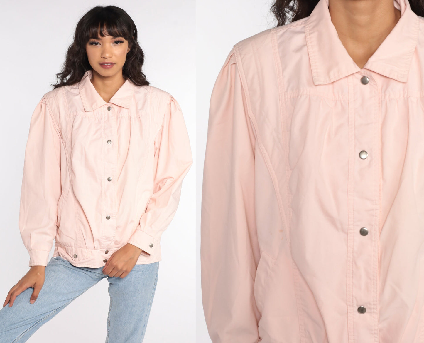 80s Baby Pink Puff Sleeve Windbreaker Bomber Jacket Medium
