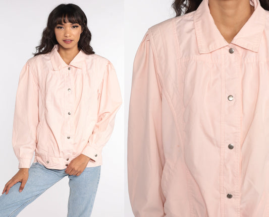 80s Baby Pink Puff Sleeve Windbreaker Bomber Jacket Medium