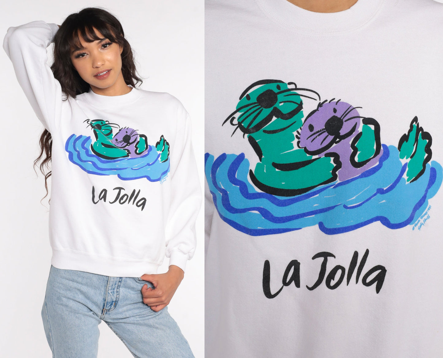 80s La Jolla San Diego Sea Otter Sweatshirt Cotton Graphic Crewneck Small