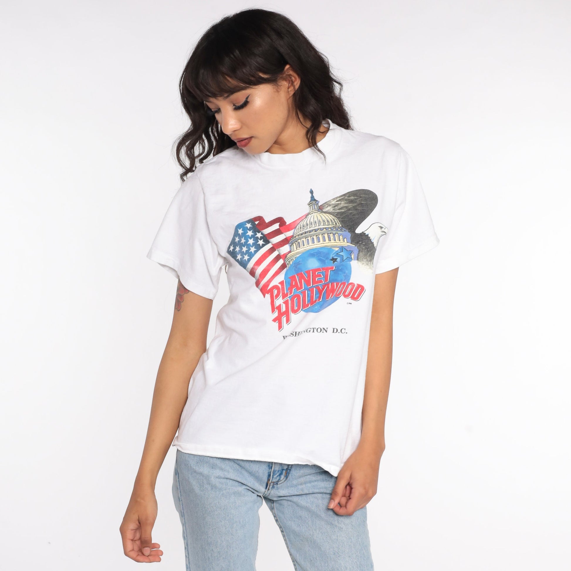 90s Planet Hollywood Washington DC Graphic Tee White Cotton Small