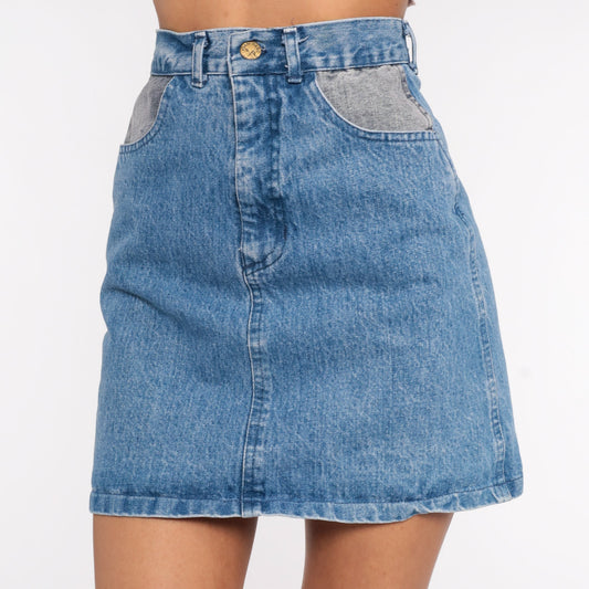 90s Stone Wash Denim Mini Skirt High Waisted Blue Jean Pencil Extra Small