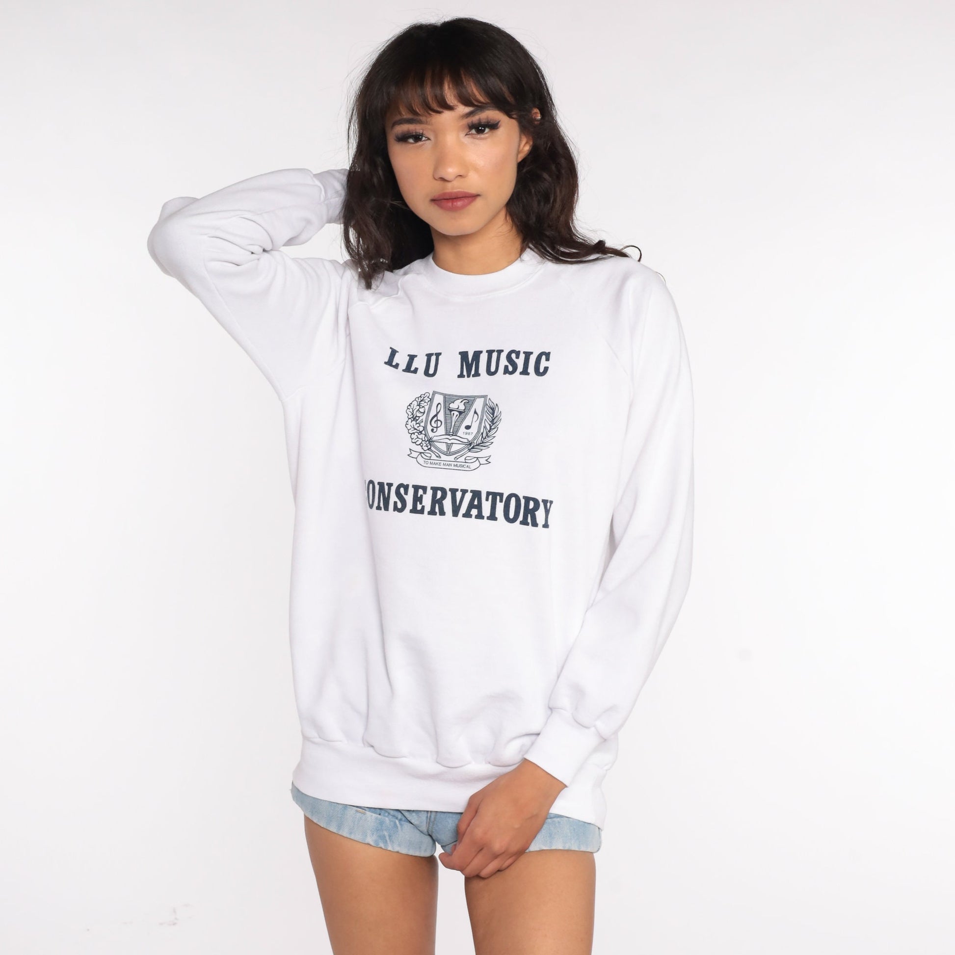 80s LLU Music Conservatory Raglan Sweatshirt Graphic Pullover Medium