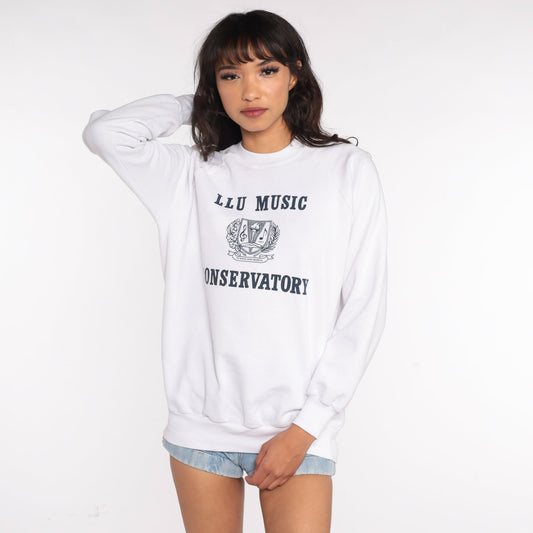 80s LLU Music Conservatory Raglan Sweatshirt Graphic Pullover Medium