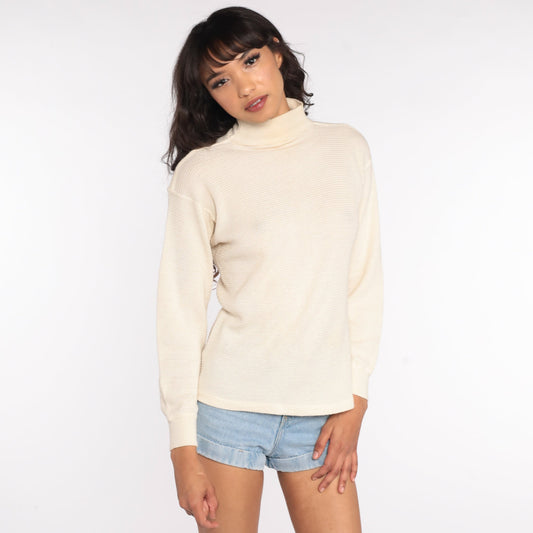 80s Cream Thermal Waffle Knit Long Sleeve Shirt Medium Large
