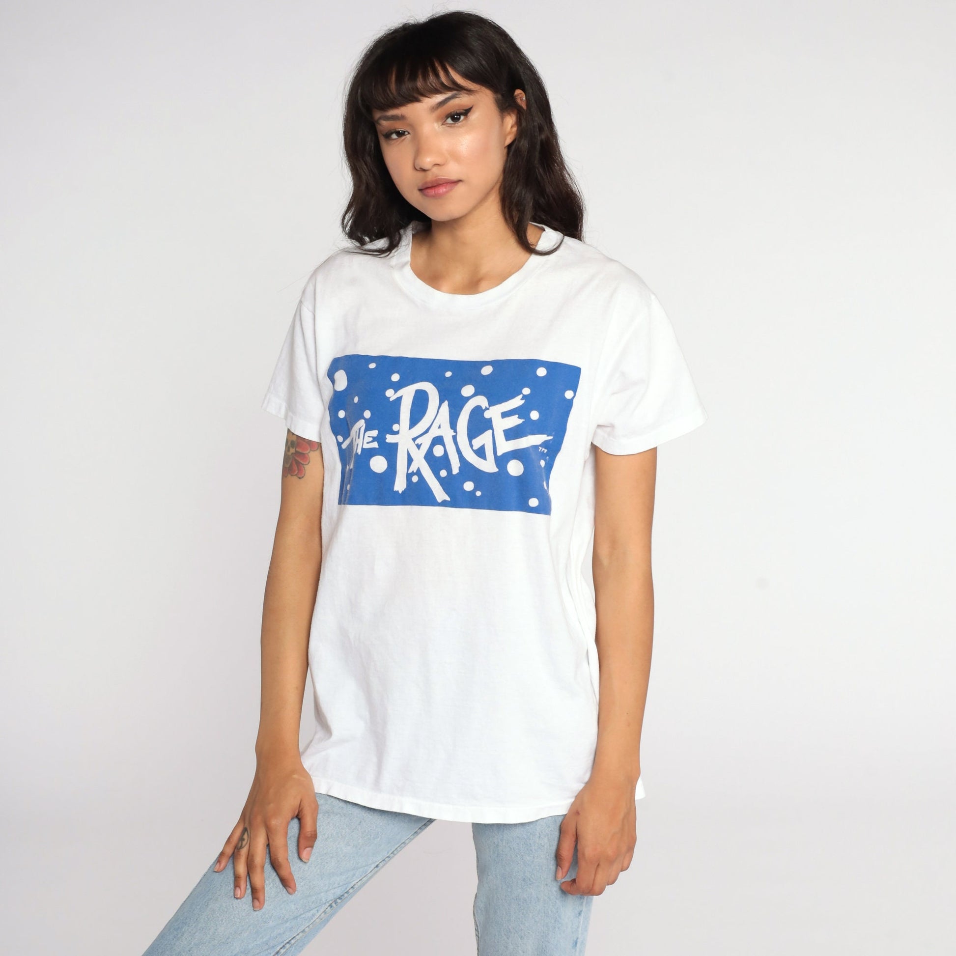 80s The Rage Graphic T-Shirt White Single Stitch Tee Large
