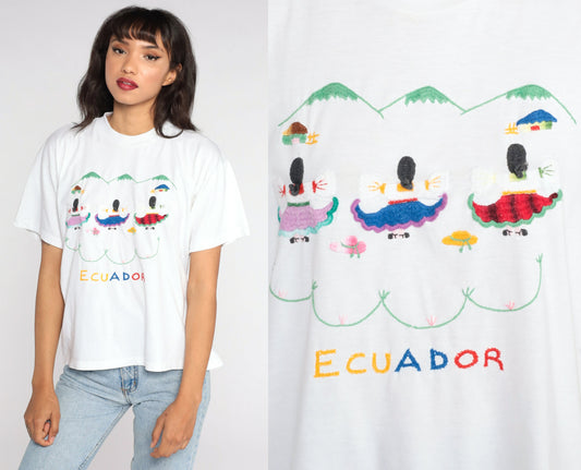 90s Ecuador Graphic T-Shirt Cotton Travel Tee Large L