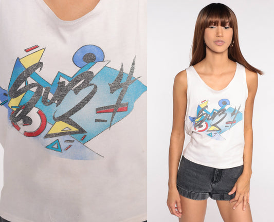 90s Sub 4 Racing Tank Top White Mesh Pocket Bike Jersey Small Medium