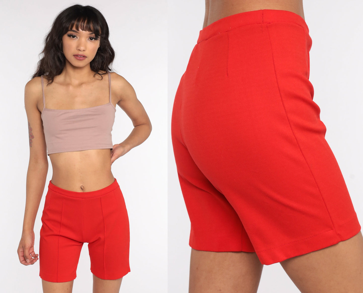 70s High-Waist Bicycle Shorts Red Nylon Stretch Small