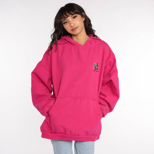 90s Lake Tahoe Ski Hoodie Sweatshirt Hot Pink Graphic Extra Large XXL