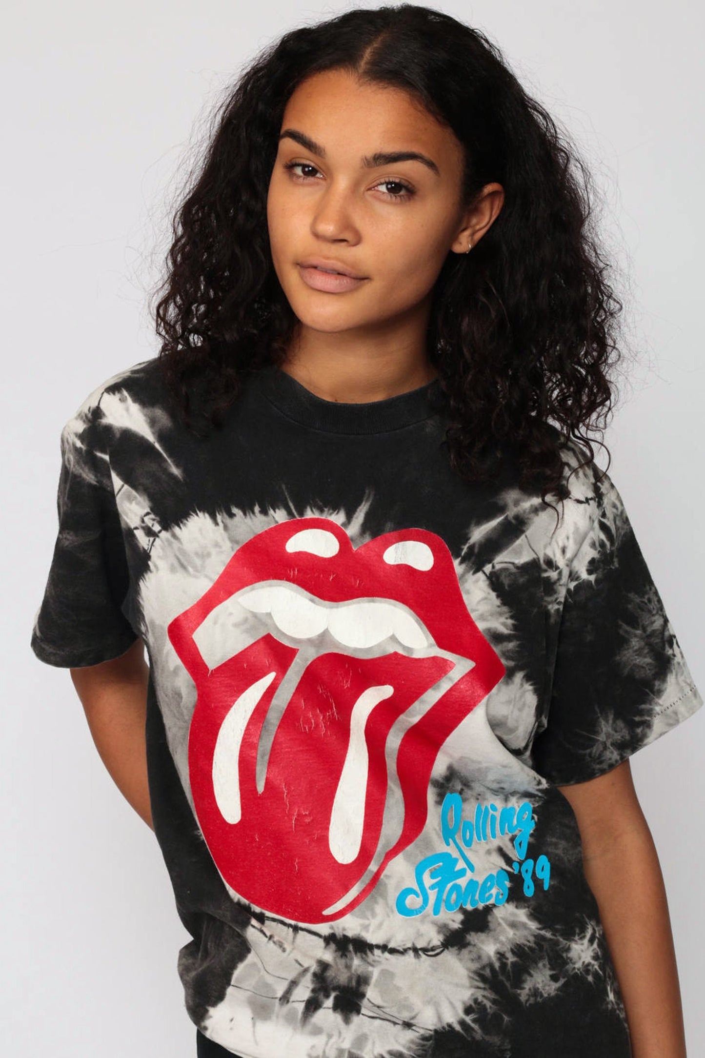 Rolling Stones Steel Wheels Tour 1989 Tie Dye Band Tee Black Medium