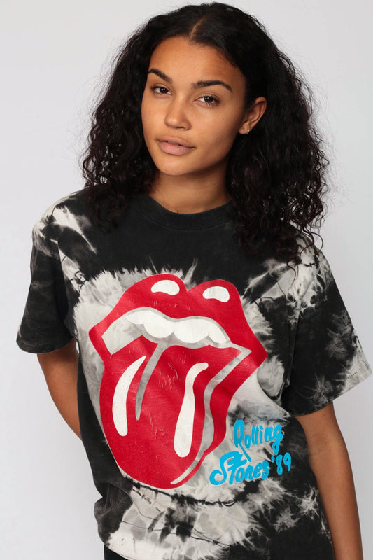 Rolling Stones Steel Wheels Tour 1989 Tie Dye Band Tee Black Medium