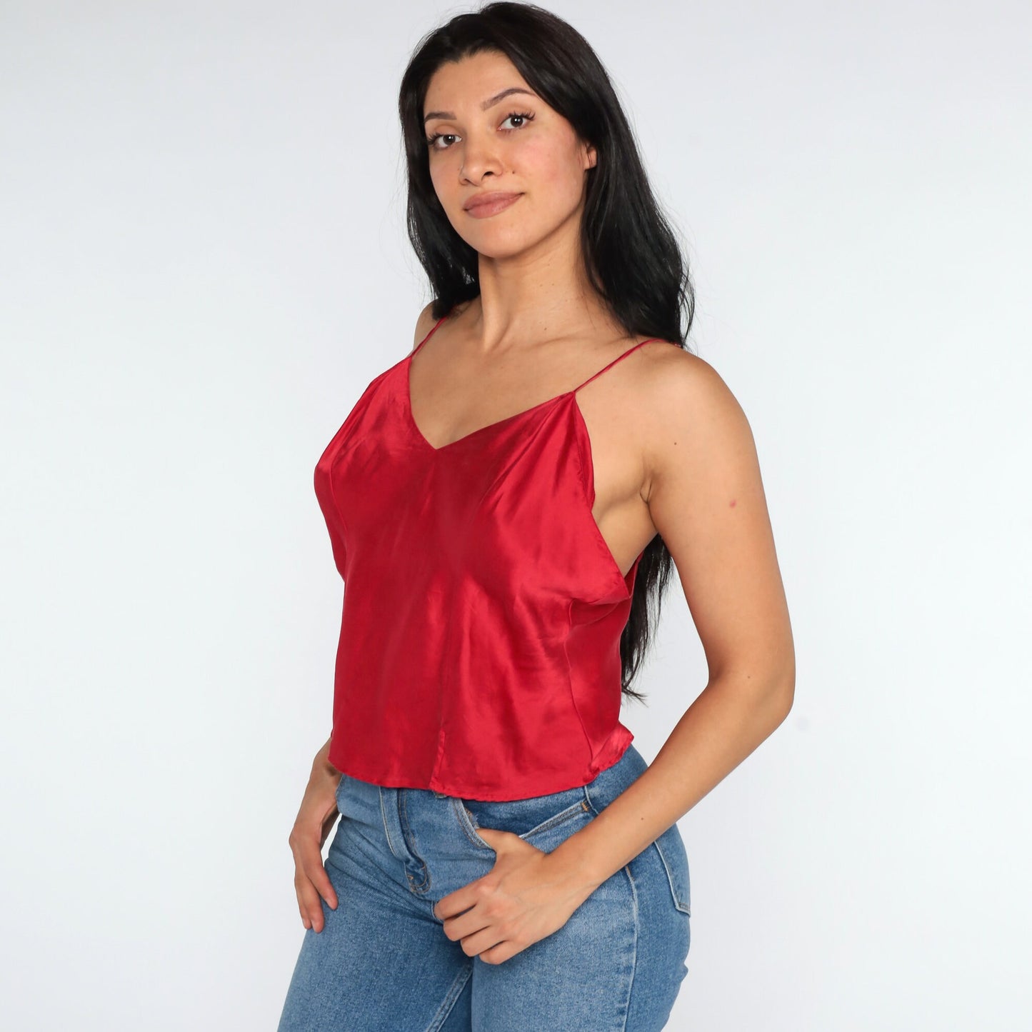 00s Red Silk Camisole Tank Top Lingerie Y2K Extra Large