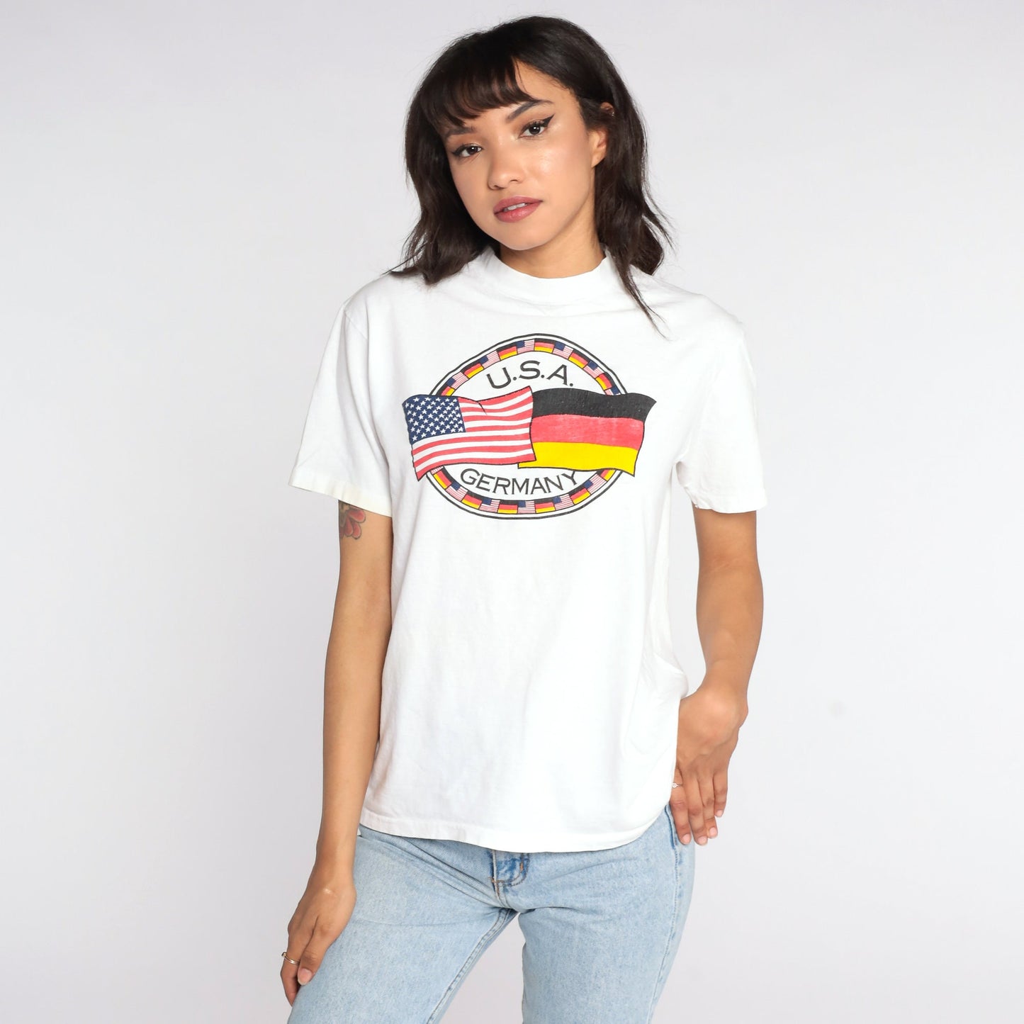 80s USA Germany Graphic T-Shirt Cotton Tee Medium