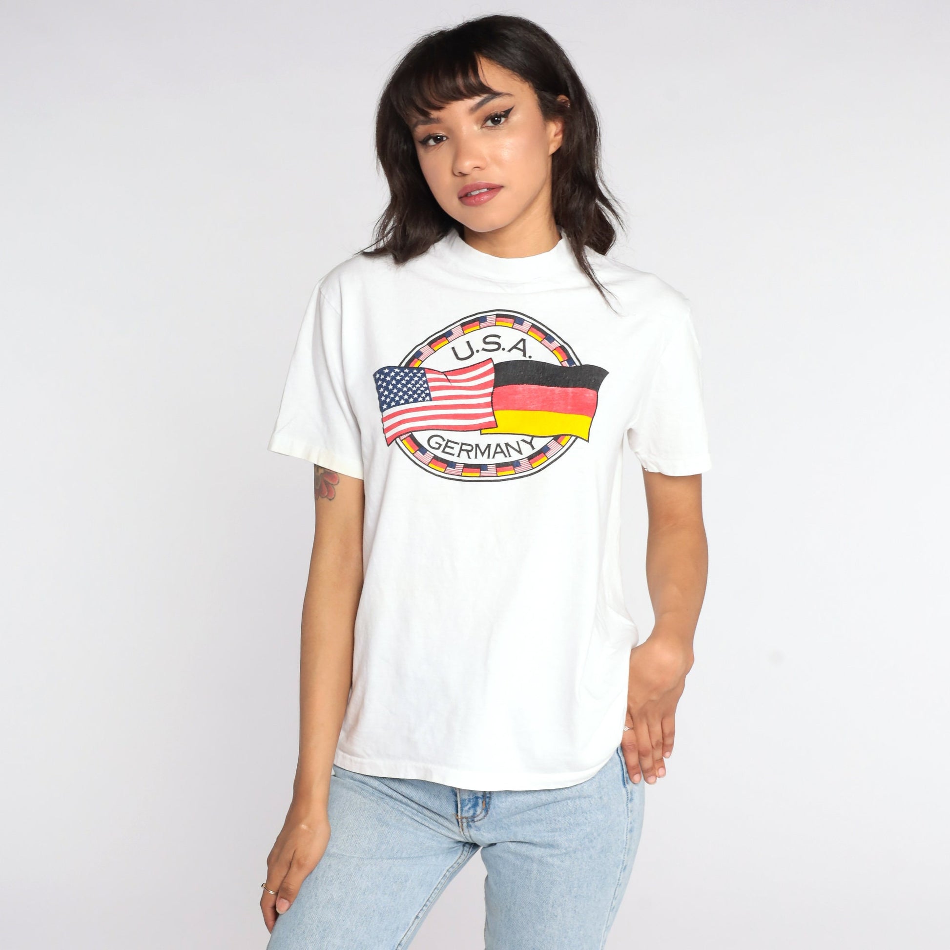 80s USA Germany Graphic T-Shirt Cotton Tee Medium