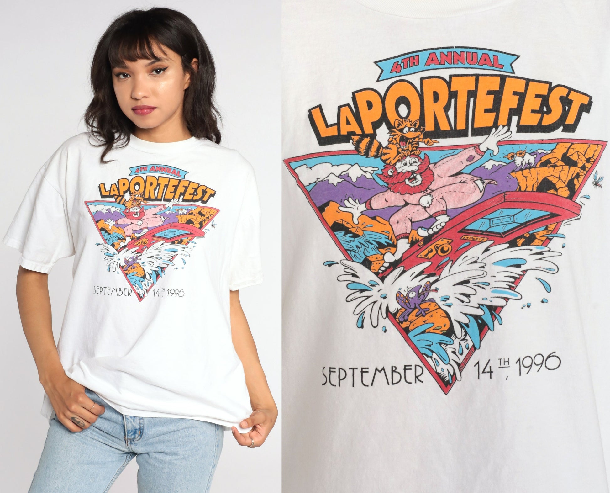 90s LaPortefest 1996 Surfer Graphic T-Shirt Single Stitch Cotton Extra Large